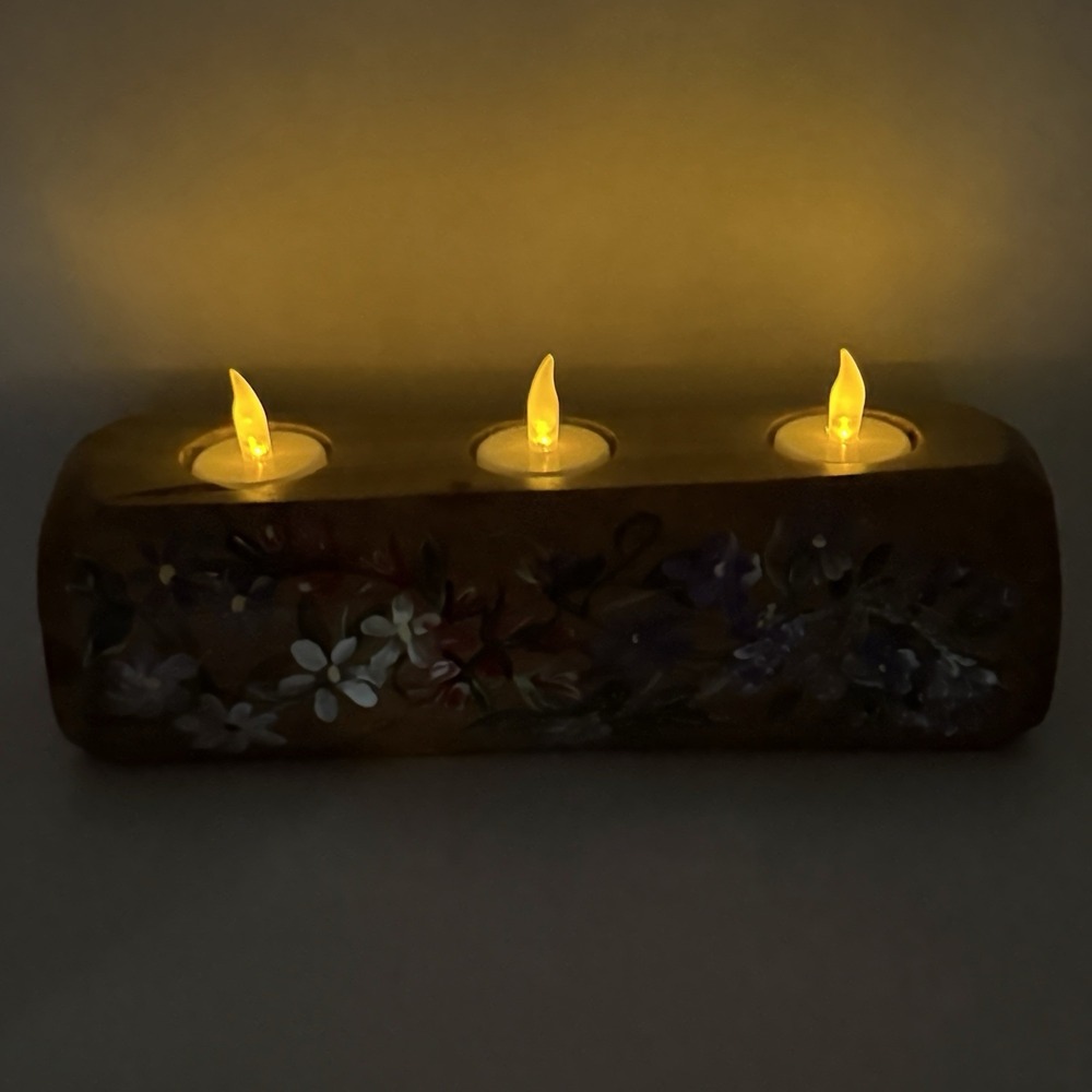 Handmade Painted Wooden 3 Hole Rustic Primitive Farmhouse MOM CANDLEHOLDER